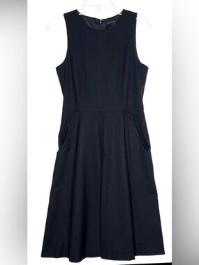 Theory Black Fit Flare Dress Womens Size 4 Wool Blend Sleeveless Pockets